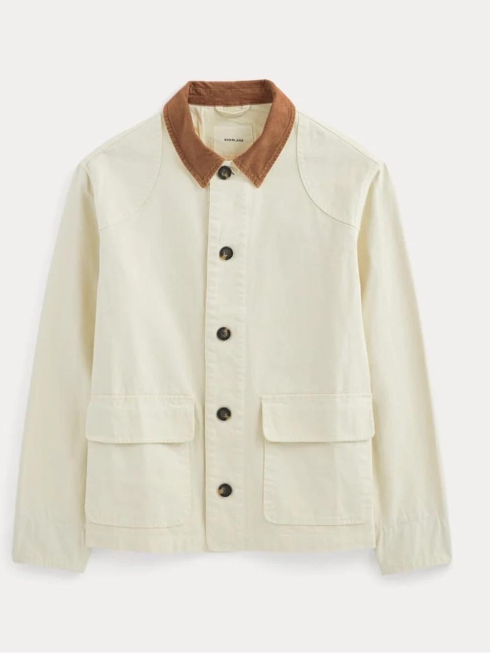 Everlane Cream Cotton Jacket with Brown Corduroy Collar